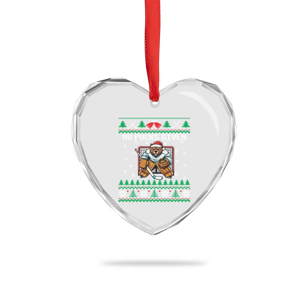 Ugly Christmas Sweater Beaver Ice Hockey Goalie Heart Crystal Glass Ornament No Pucks Given - Wonder Print Shop