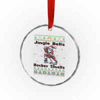 Ugly Christmas Sweater Santa Playing Hockey Crystal Glass Ornament Jingle Bells Hockey Smells - Wonder Print Shop
