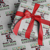 Ugly Christmas Sweater Santa Playing Hockey Wrapping Paper Roll Jingle Bells Hockey Smells - Wonder Print Shop