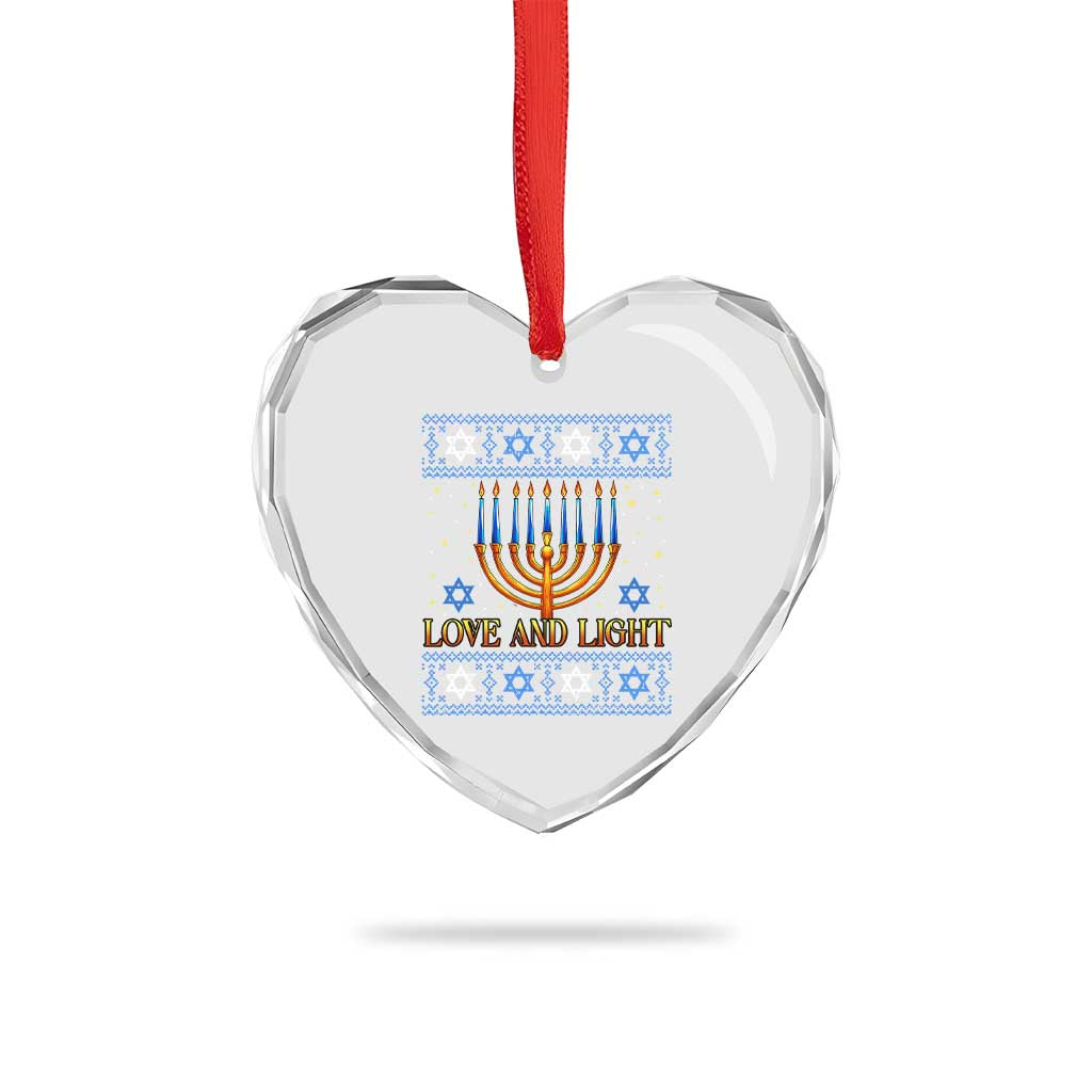 Ugly Hanukkah Heart Crystal Glass Ornament Love and Light Jew Menorah Jewish Chanukah - Wonder Print Shop