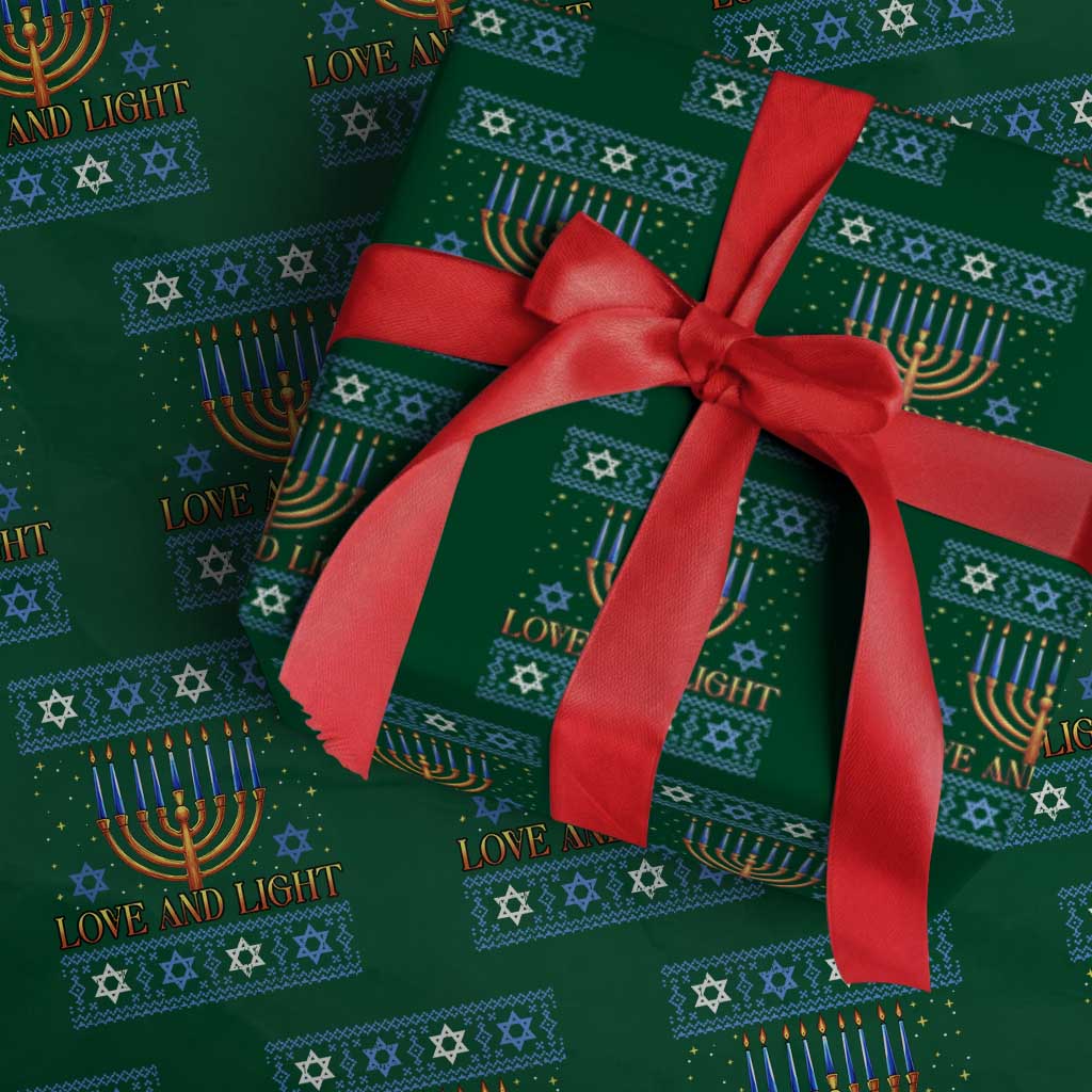 Ugly Hanukkah Wrapping Paper Roll Love and Light Jew Menorah Jewish Chanukah - Wonder Print Shop