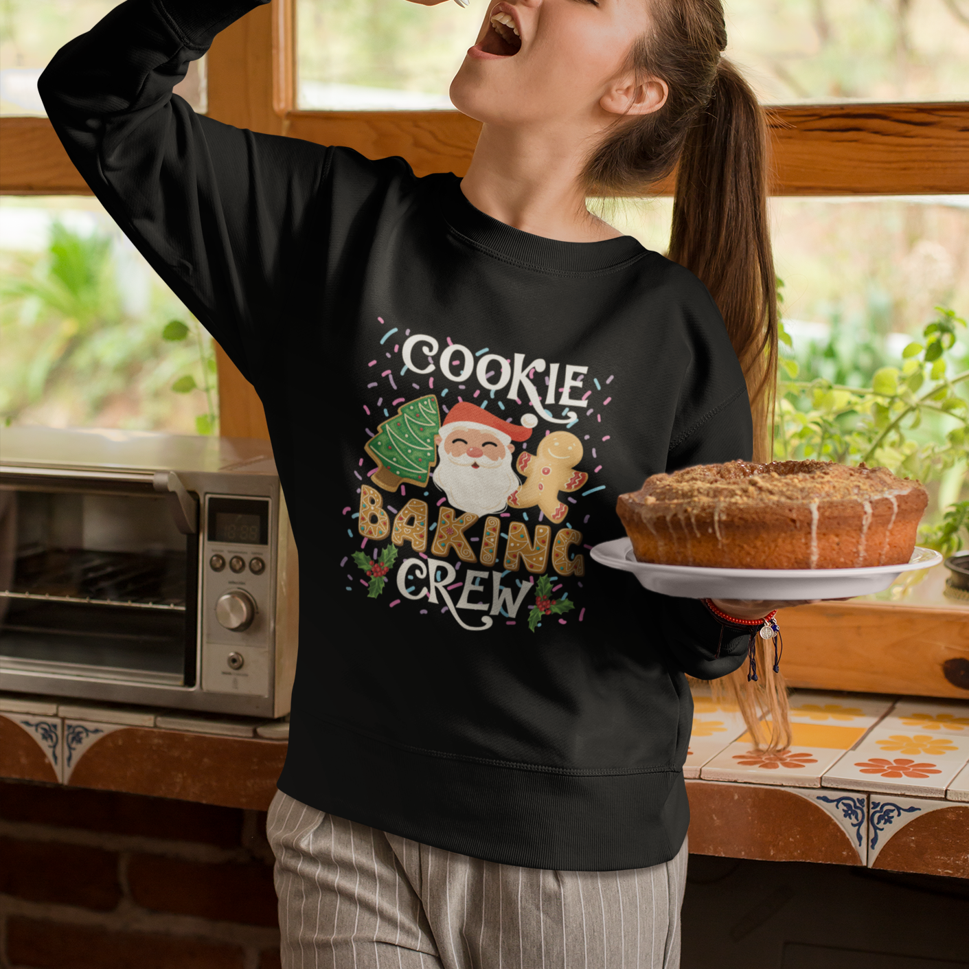 Christmas Sweatshirt Cookie Baking Crew Santa Xmas Tree Gingerbread - Wonder Print Shop
