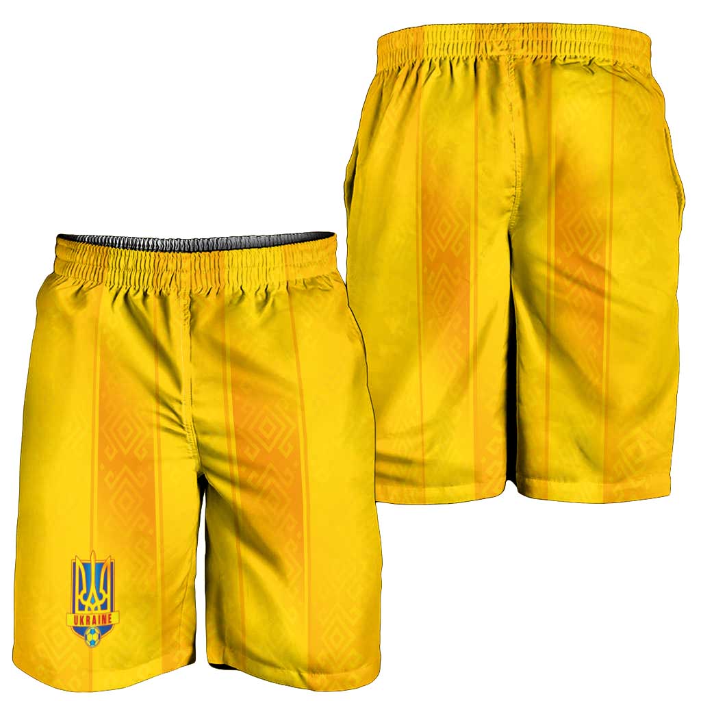 Ukraine National Football Shorts for Men Vyshyvanka Inspired Geometry - Wonder Print Shop