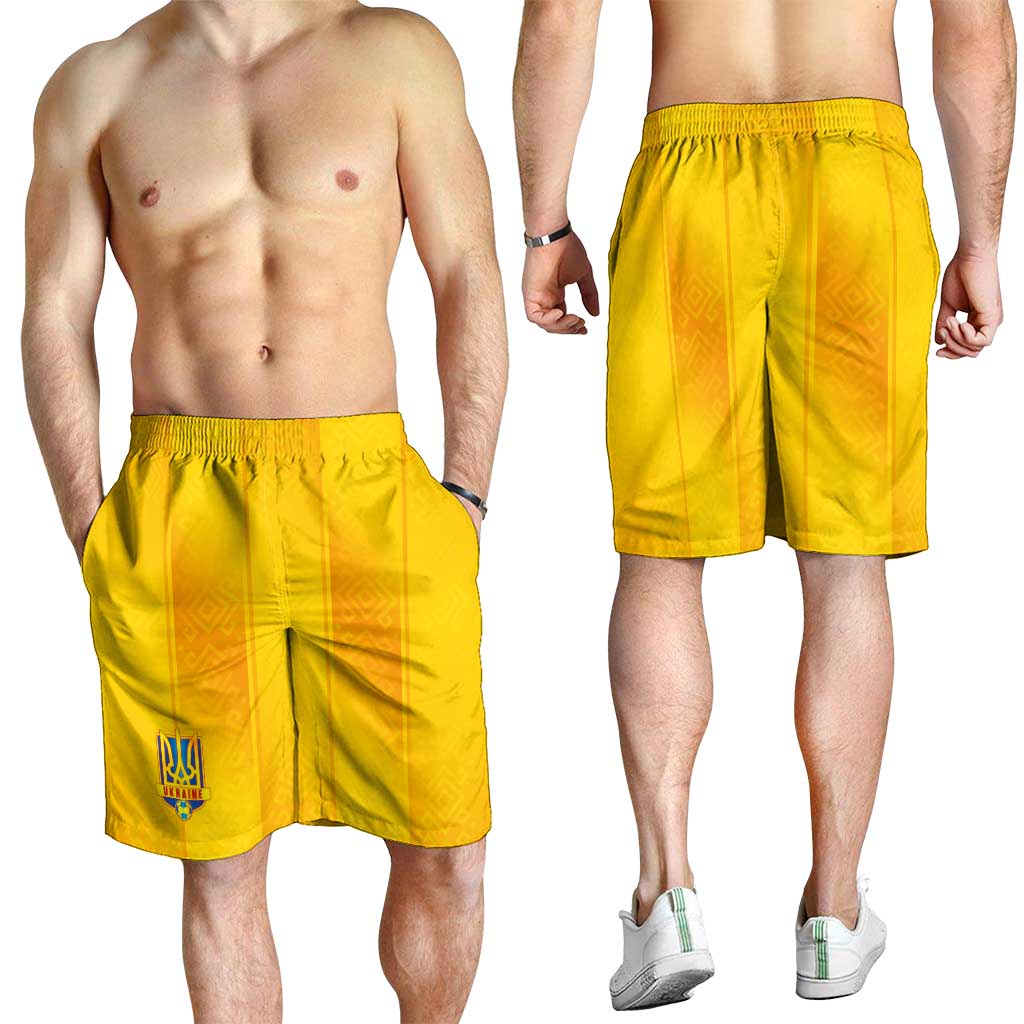 Ukraine National Football Shorts for Men Vyshyvanka Inspired Geometry - Wonder Print Shop