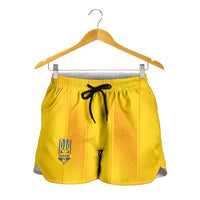 Ukraine National Football Shorts for Women Vyshyvanka Inspired Geometry - Wonder Print Shop