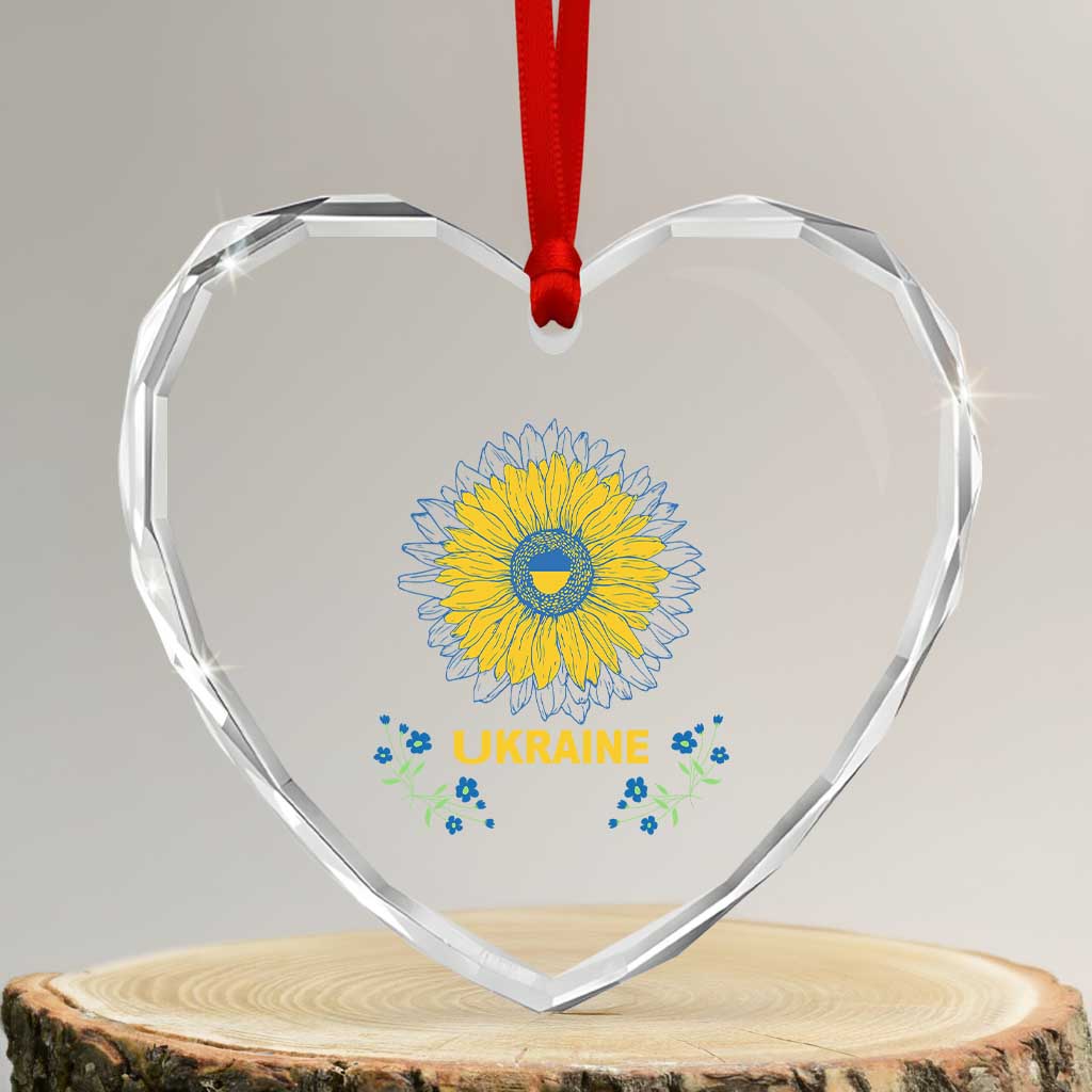 Ukraine Sunflower Heart Crystal Glass Ornament Ukrainian Flag - Wonder Print Shop