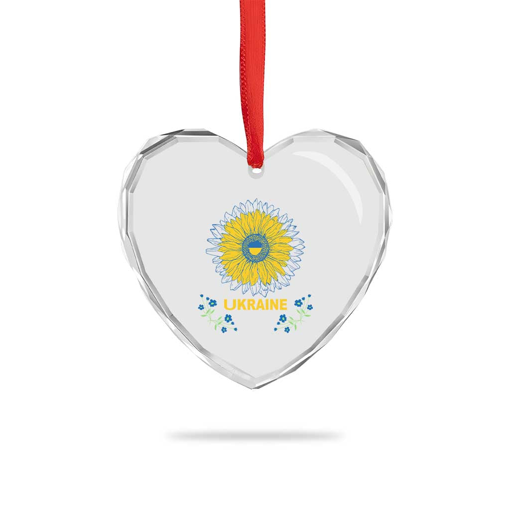 Ukraine Sunflower Heart Crystal Glass Ornament Ukrainian Flag - Wonder Print Shop