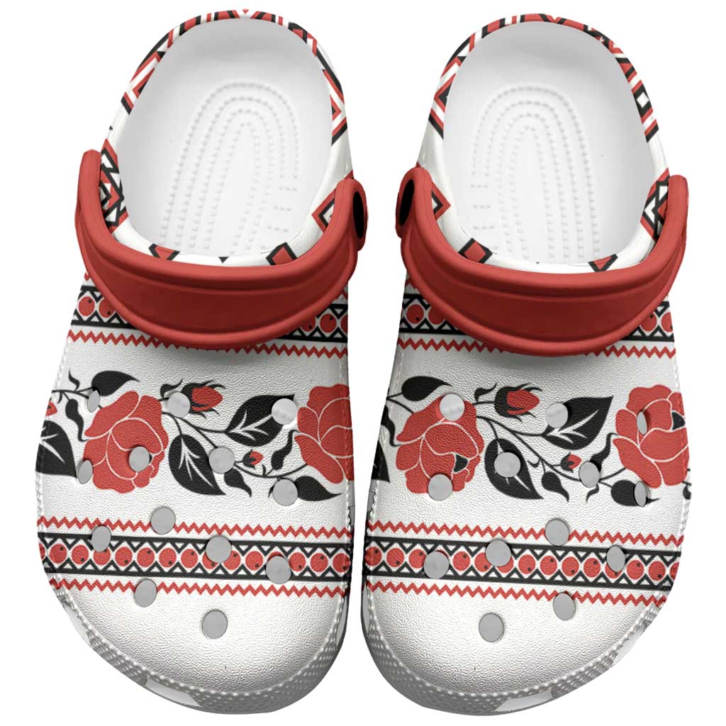 Ukraine Unity Day Clogs Shoes The Trident With Folk Pattern - Wonder Print Shop