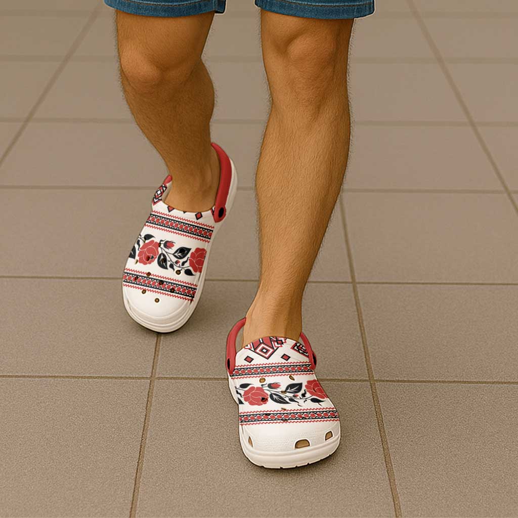 Ukraine Unity Day Clogs Shoes The Trident With Folk Pattern - Wonder Print Shop