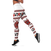 Ukraine Unity Day Leggings The Trident With Folk Pattern - Wonder Print Shop