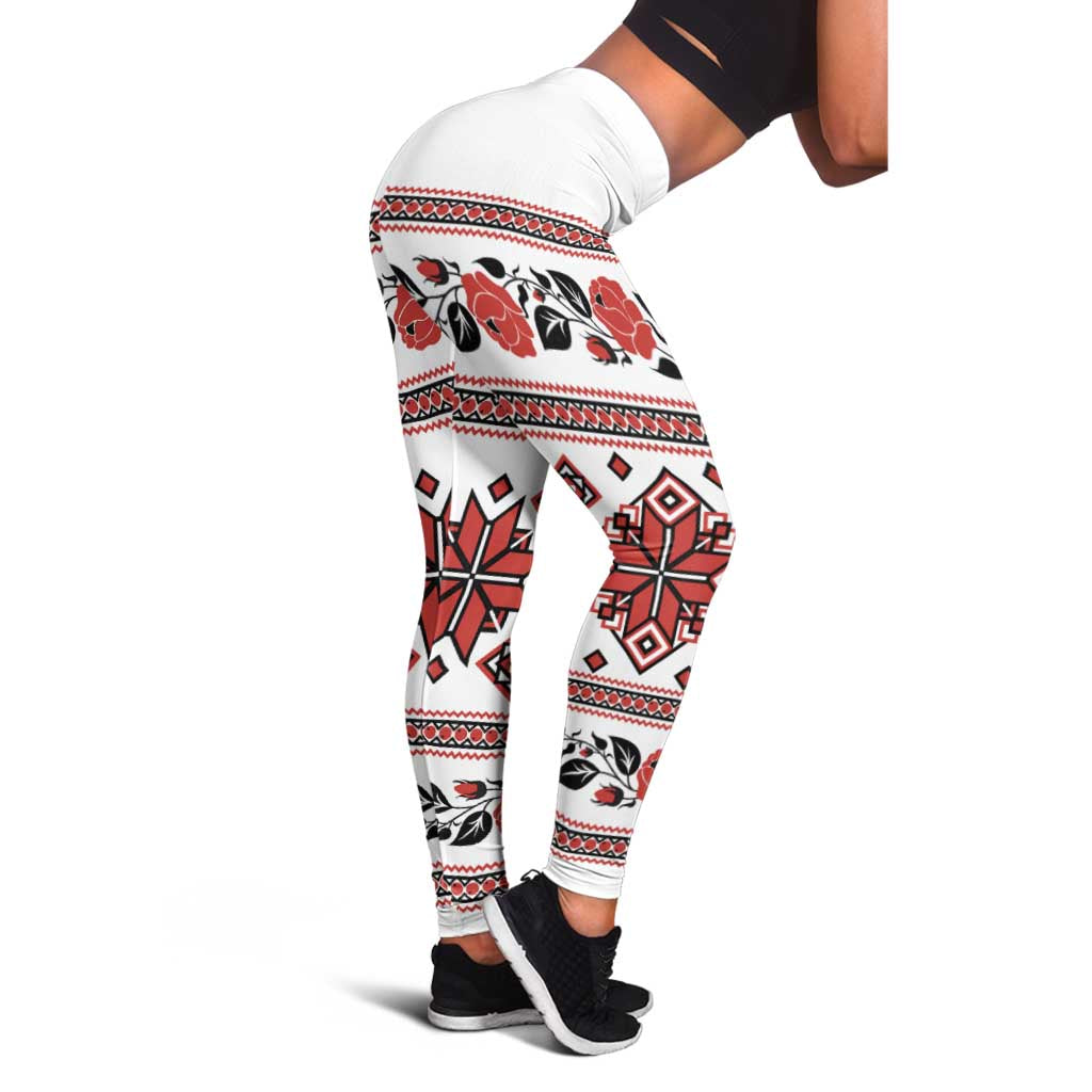 Ukraine Unity Day Leggings The Trident With Folk Pattern - Wonder Print Shop
