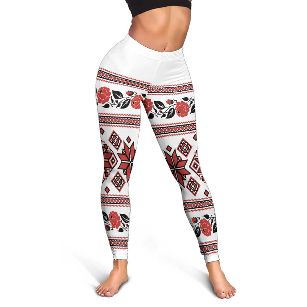 Ukraine Unity Day Leggings The Trident With Folk Pattern - Wonder Print Shop
