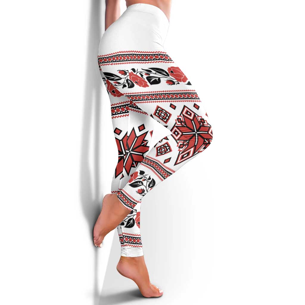 Ukraine Unity Day Leggings The Trident With Folk Pattern - Wonder Print Shop