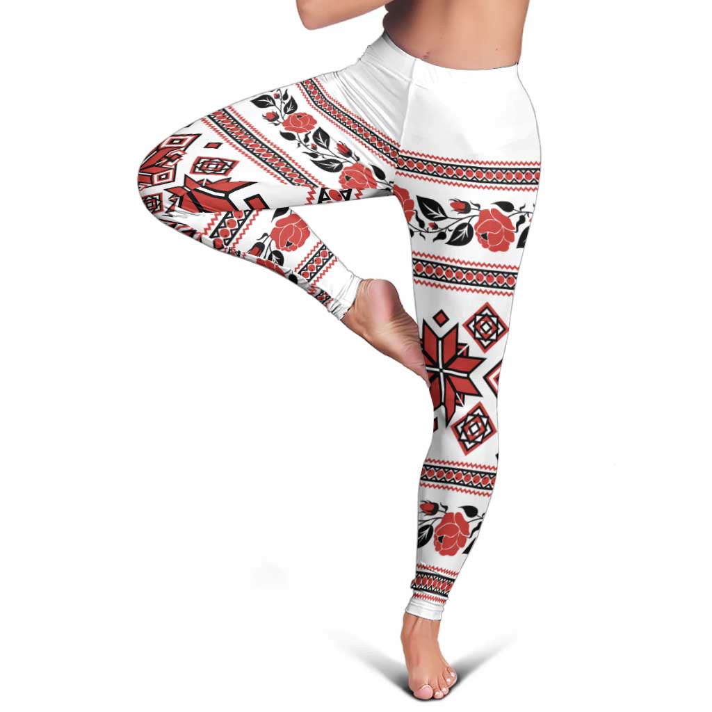 Ukraine Unity Day Leggings The Trident With Folk Pattern - Wonder Print Shop