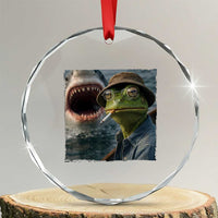 Unbothered Frog Smoking Cigarette Meme Crystal Glass Ornament Cinematic Shark Attack Calmness Graphic Dark Humor