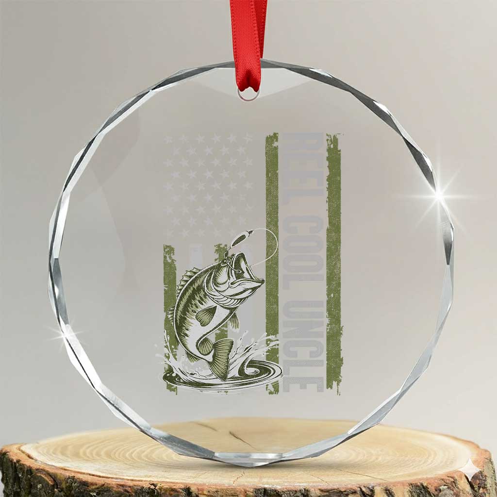 Uncle Fishing Crystal Glass Ornament Reel Cool Uncle Fisherman US Flag