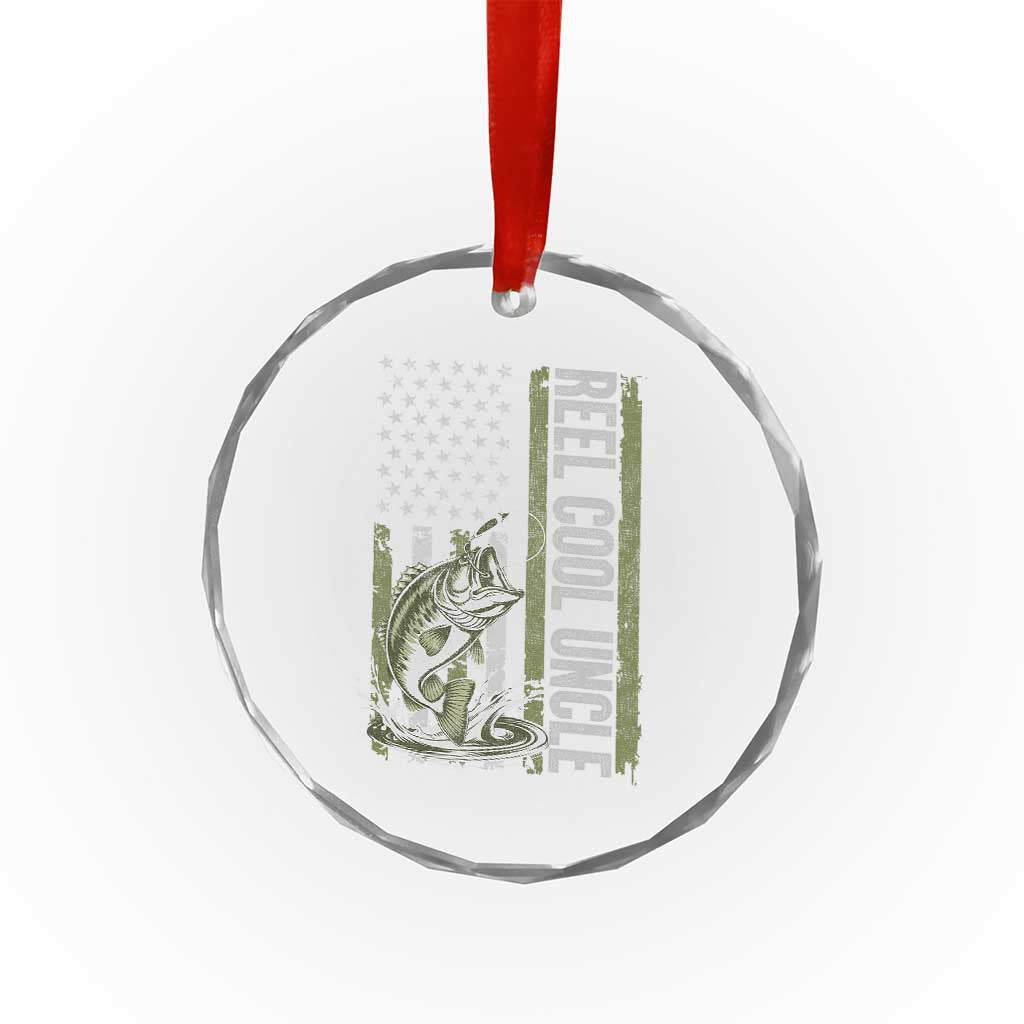 Uncle Fishing Crystal Glass Ornament Reel Cool Uncle Fisherman US Flag