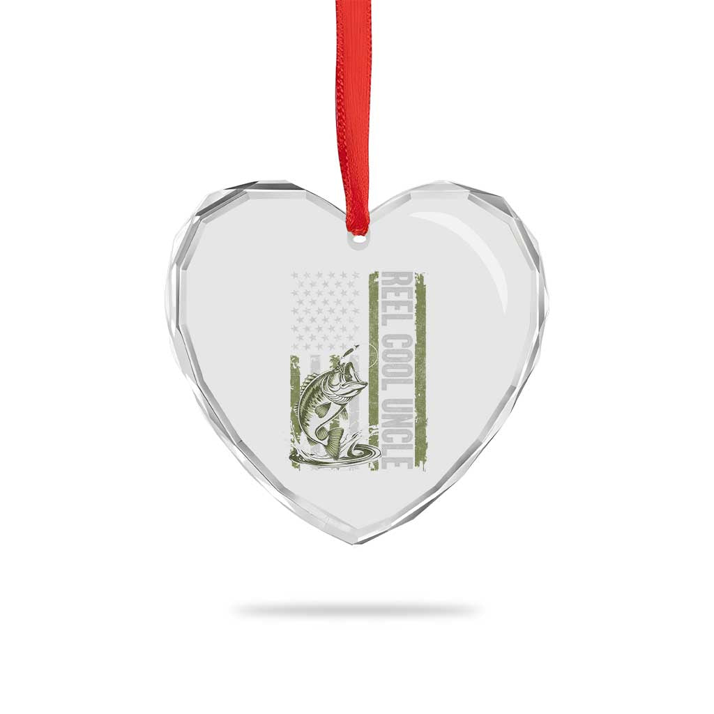 Uncle Fishing Heart Crystal Glass Ornament Reel Cool Uncle Fisherman US Flag