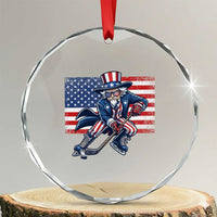 Uncle Sam Hockey Player 4th of July American Flag Crystal Glass Ornament