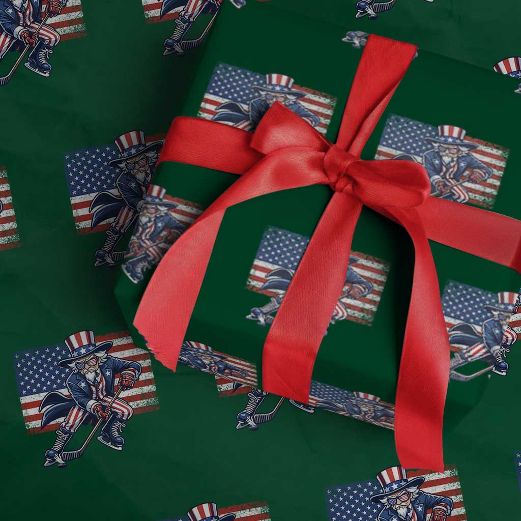 Uncle Sam Hockey Player 4th of July American Flag Wrapping Paper Roll