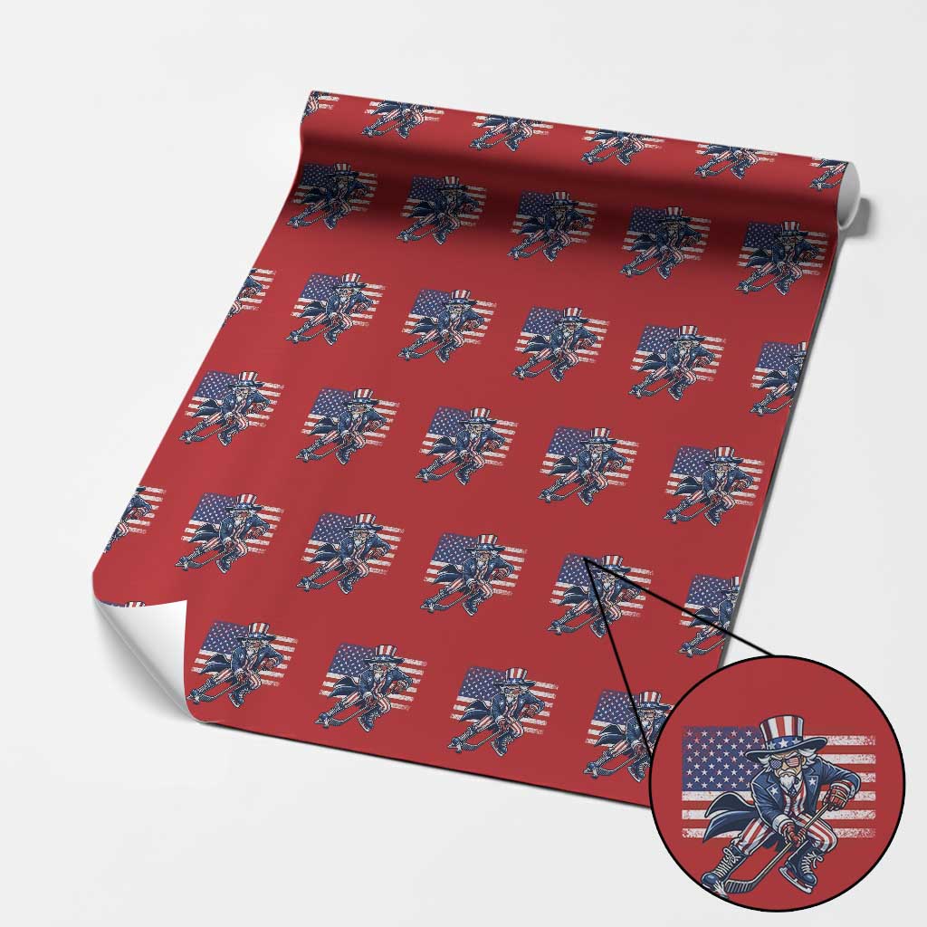 Uncle Sam Hockey Player 4th of July American Flag Wrapping Paper Roll