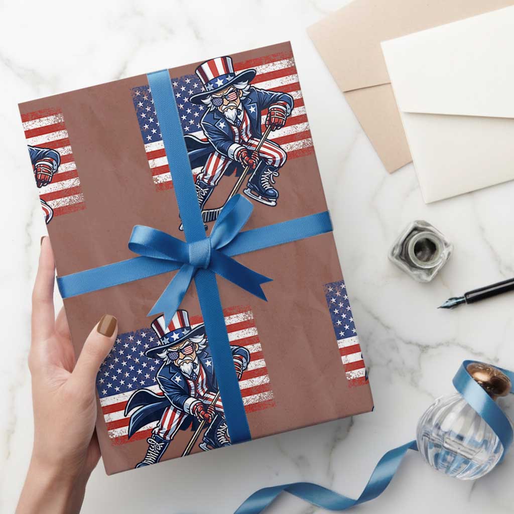 Uncle Sam Hockey Player 4th of July American Flag Wrapping Paper Roll