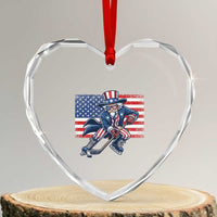 Uncle Sam Hockey Player 4th of July American Flag Heart Crystal Glass Ornament