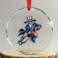 Uncle Sam Playing Hockey Patriotic Graphic Crystal Glass Ornament Funny USA Ice Hockey American Pride