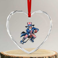 Uncle Sam Playing Hockey Patriotic Graphic Heart Crystal Glass Ornament Funny USA Ice Hockey American Pride