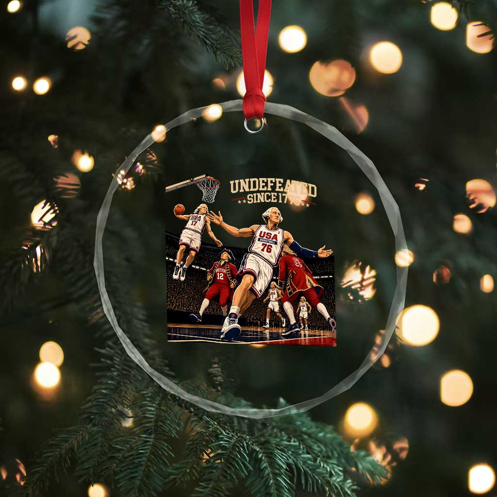 Undefeated Since 1776 George Washington Basketball Crystal Glass Ornament Funny USA Dream Team Founding Fathers Slam Dunk Patriotic Sports
