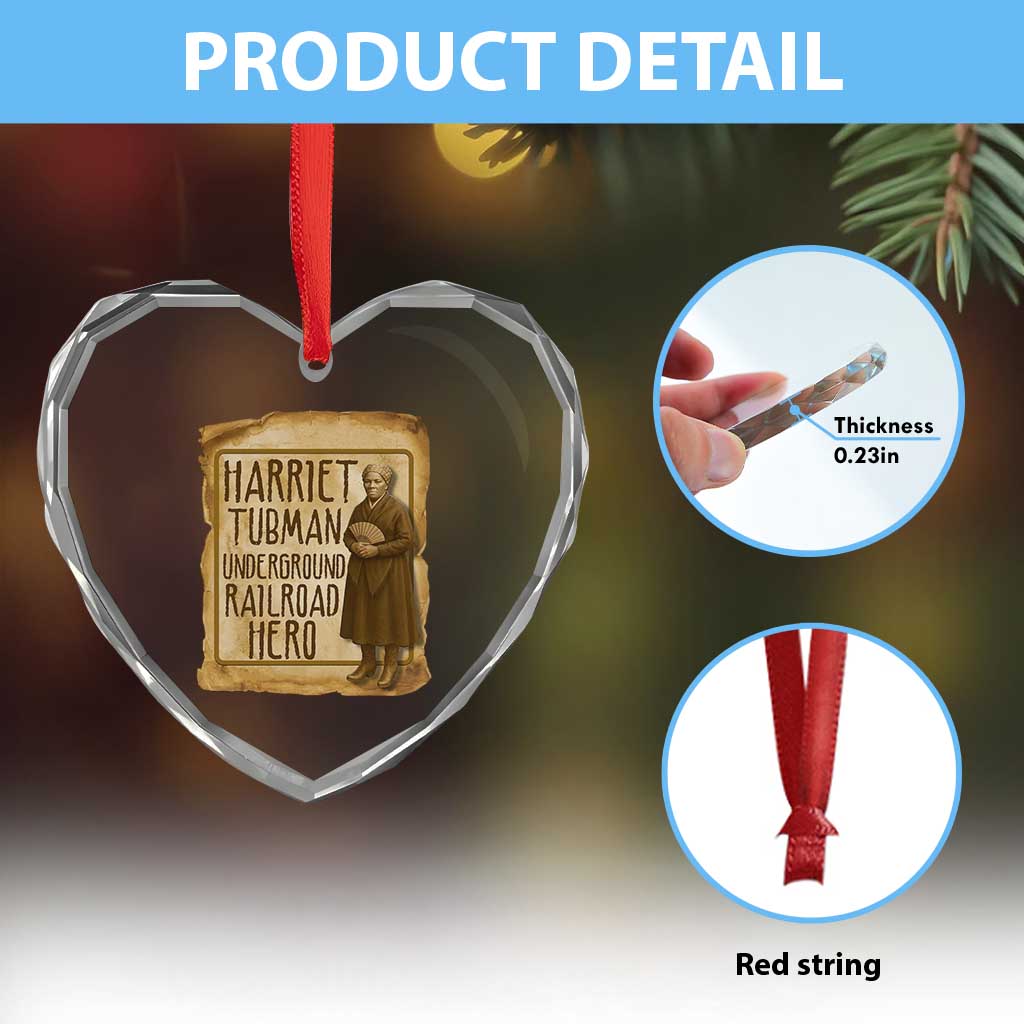 Underground Railroad Hero Harriet Tubman Heart Crystal Glass Ornament Feminist History Gift