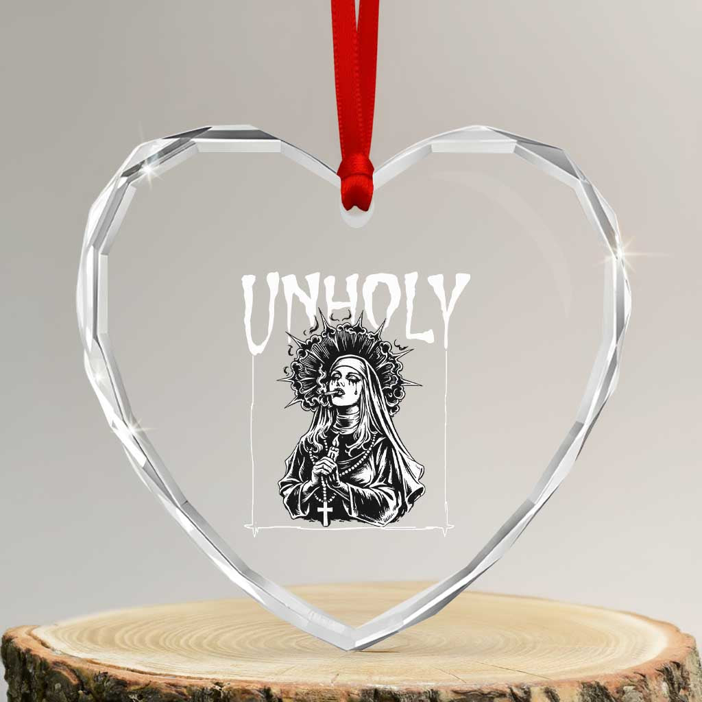Unholy Nun Heart Crystal Glass Ornament Funny Horror Unholy Nun Satan Baphomet Gothic