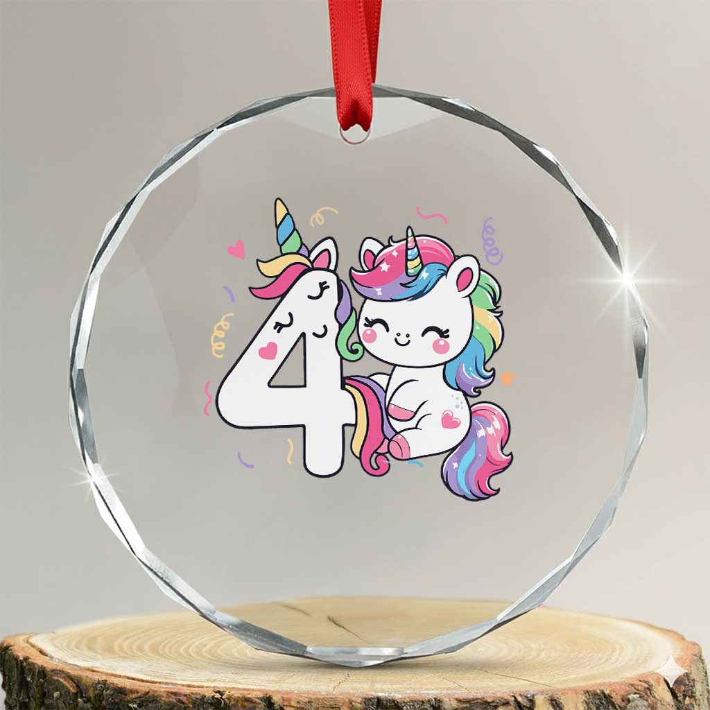 Unicorn 4th Birthday Crystal Glass Ornament 4 Years Old Birthday Outfit