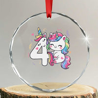 Unicorn 4th Birthday Crystal Glass Ornament 4 Years Old Birthday Outfit