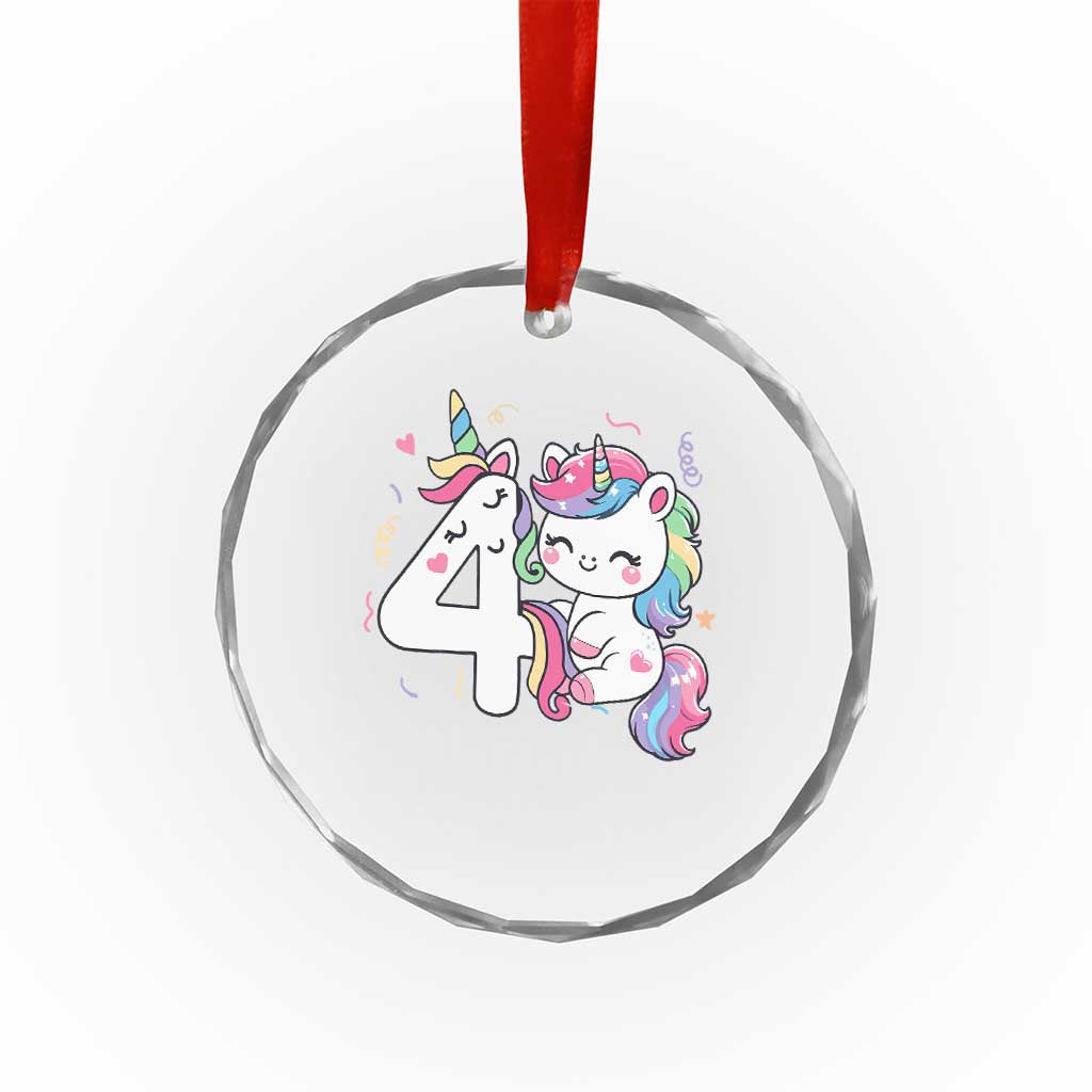 Unicorn 4th Birthday Crystal Glass Ornament 4 Years Old Birthday Outfit
