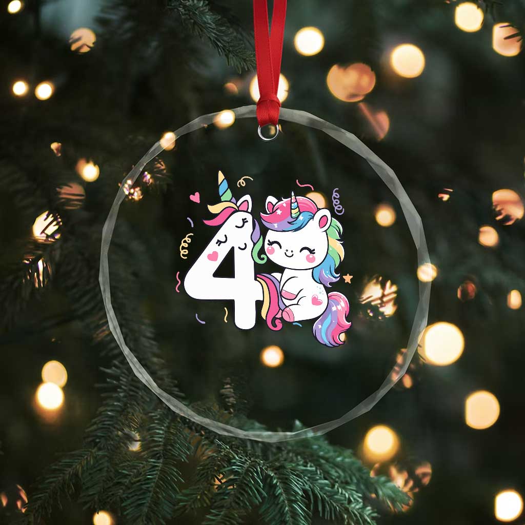 Unicorn 4th Birthday Crystal Glass Ornament 4 Years Old Birthday Outfit