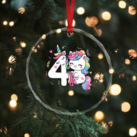 Unicorn 4th Birthday Crystal Glass Ornament 4 Years Old Birthday Outfit