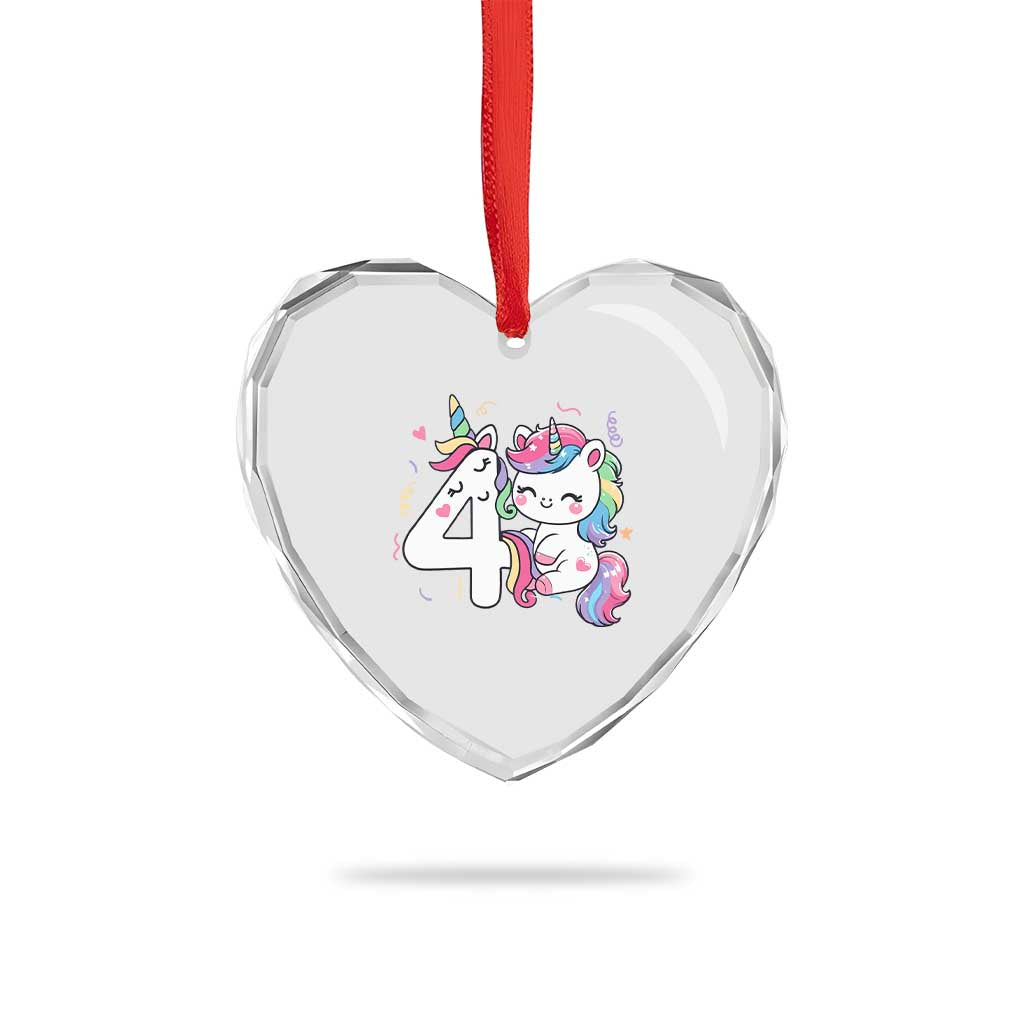 Unicorn 4th Birthday Heart Crystal Glass Ornament 4 Years Old Birthday Outfit