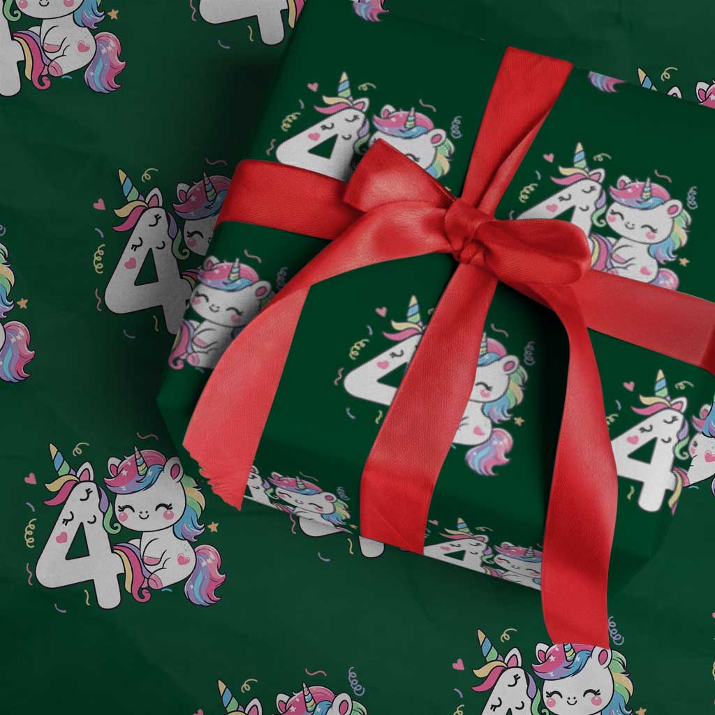 Unicorn 4th Birthday Wrapping Paper Roll 4 Years Old Birthday Outfit