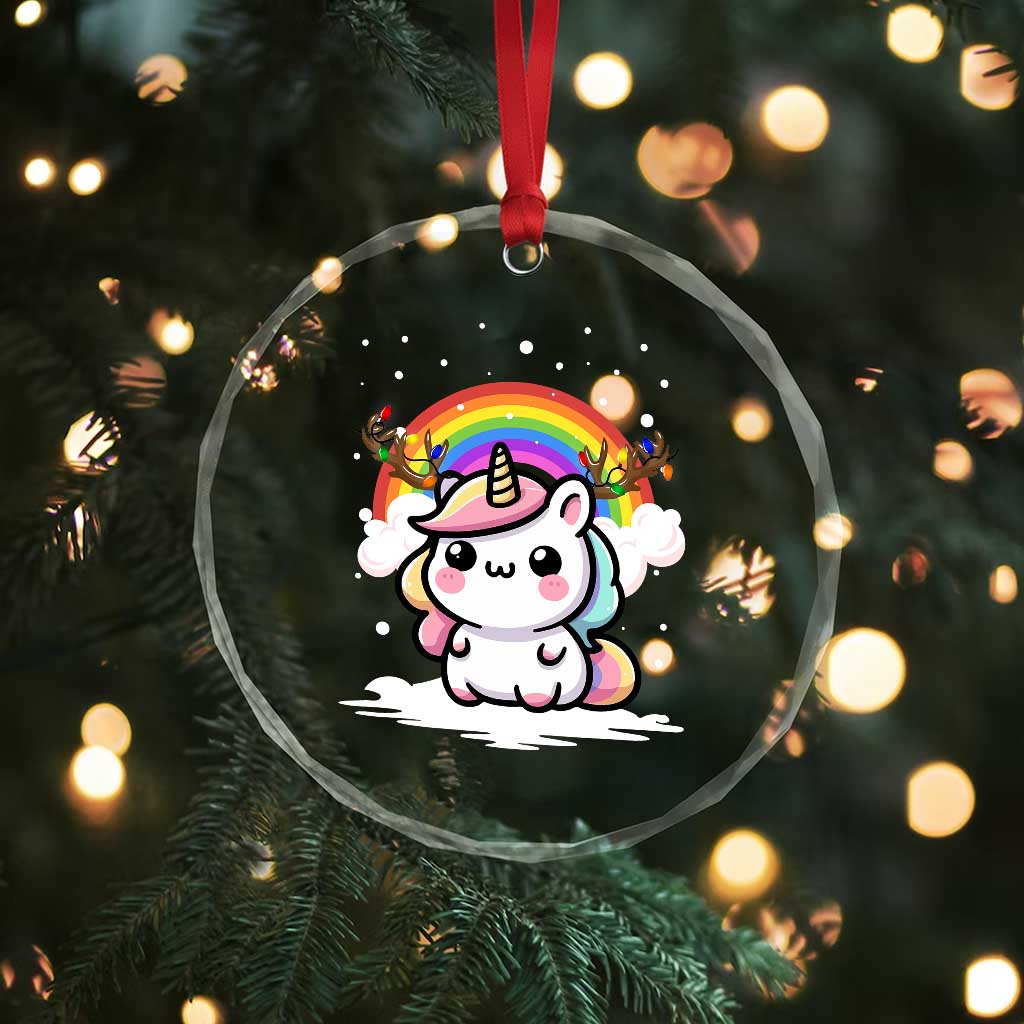 Unicorn Christmas Crystal Glass Ornament Cute Xmas Girls Rainbow - Wonder Print Shop