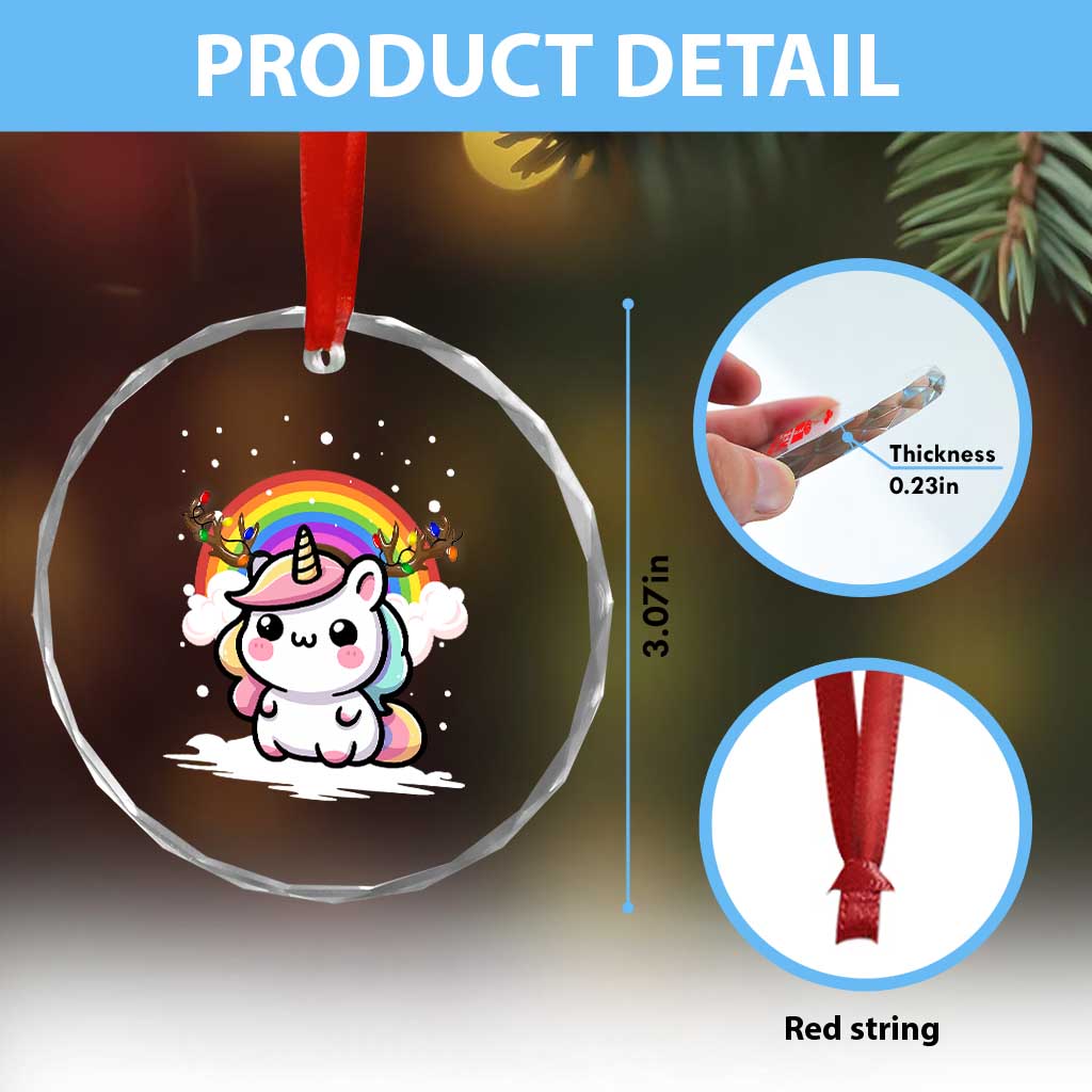 Unicorn Christmas Crystal Glass Ornament Cute Xmas Girls Rainbow - Wonder Print Shop