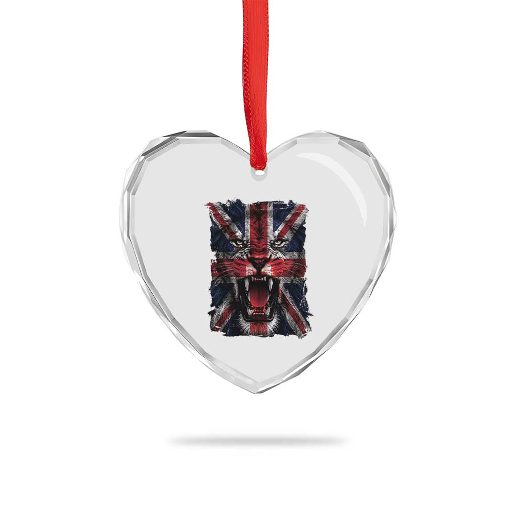 Union Jack Flag Lion Face UK British Great Britain Heart Crystal Glass Ornament