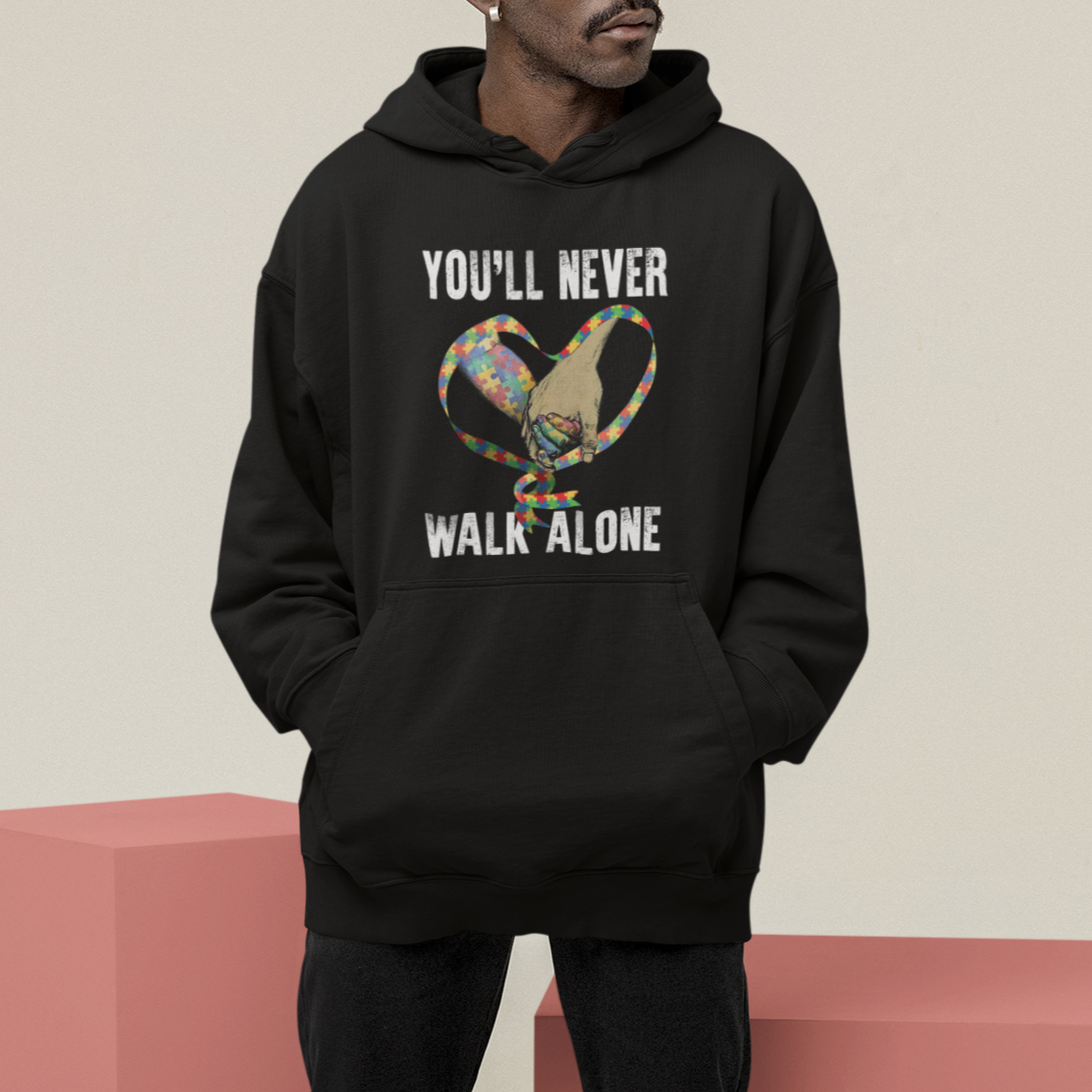 Autism Awareness Hoodie You'll Never Walk Alone Dad Support - Wonder Print Shop