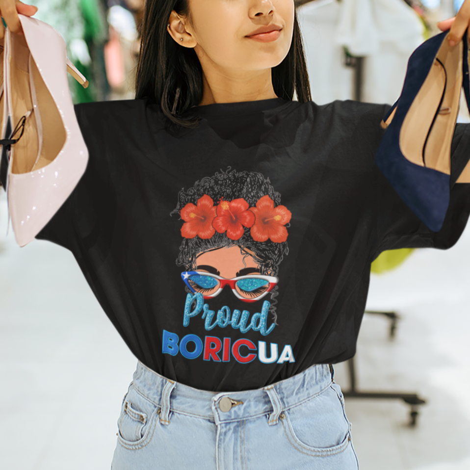 Puerto Rico T Shirt Proud Boricua Puerto Rico Flag Messy Bun Puerto Rican Women - Wonder Print Shop