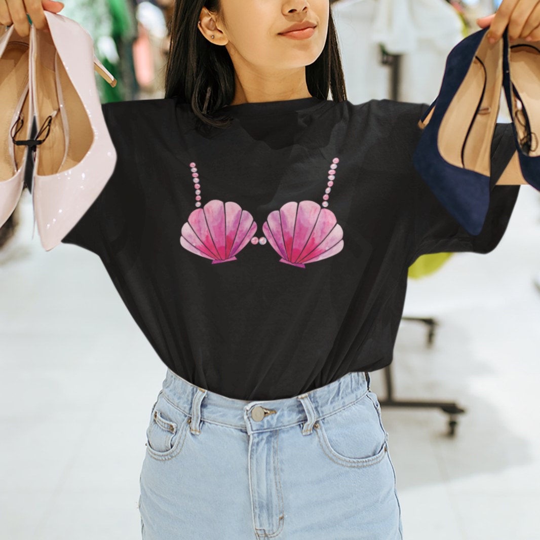 Mermaid Pearl Sea Shell Bra Costume T Shirt For Women - Wonder Print Shop