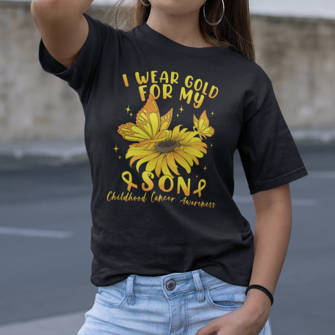 Childhood Cancer Awareness T Shirt I Wear Gold For My Son Sunflower - Wonder Print Shop