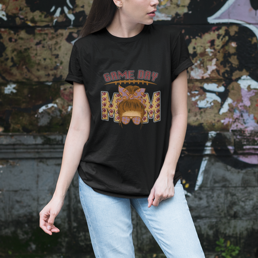 Football Mom T Shirt For Women Women Game Day Sunday Funday Rugby Messy Bun - Wonder Print Shop