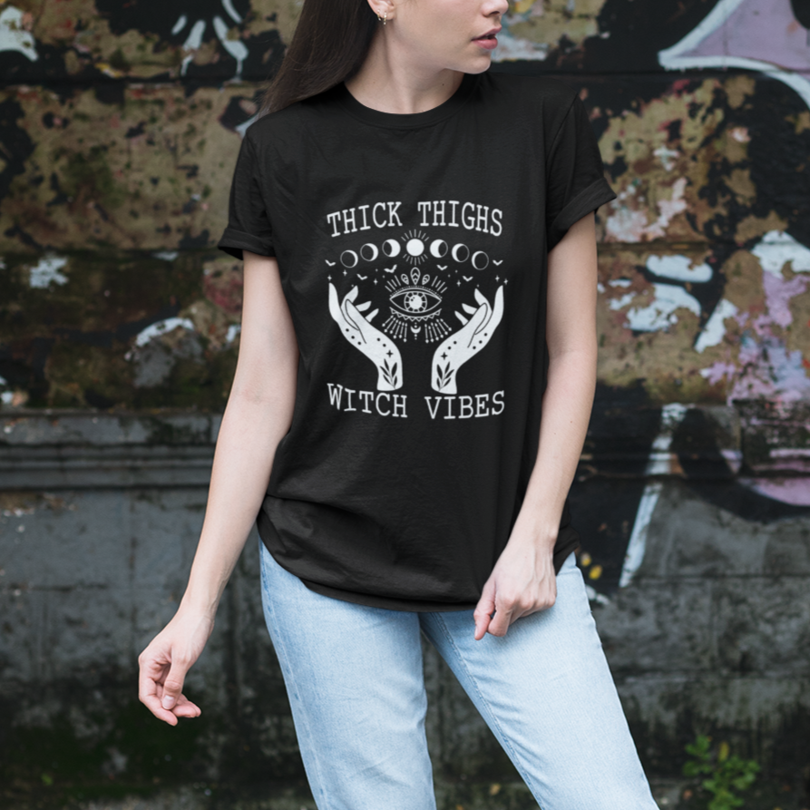 Thick Thighs Witch Vibes Celestial Witchcraft Moon Phases T Shirt - Wonder Print Shop