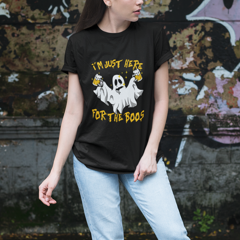 Ghost Halloween Costume T Shirt I'm Just Here For The Boos Drunk Drinking Boo Sheet - Wonder Print Shop