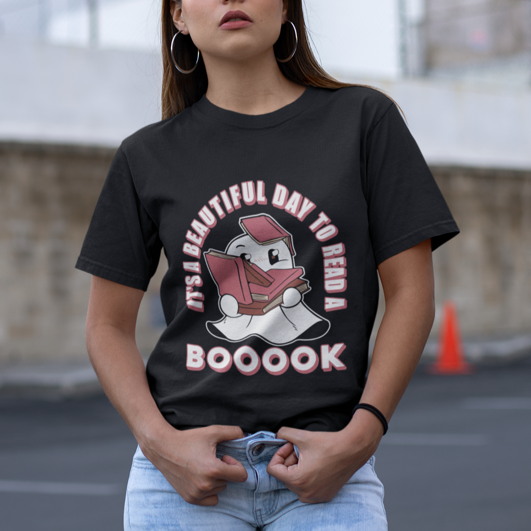 Halloween Reading T Shirt It's A Beautiful Day To Read A Book Cute Ghost Boo Sheet - Wonder Print Shop